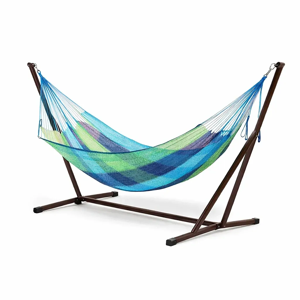 Hamac en tissu avec support en métal bleu et vert-furnatax