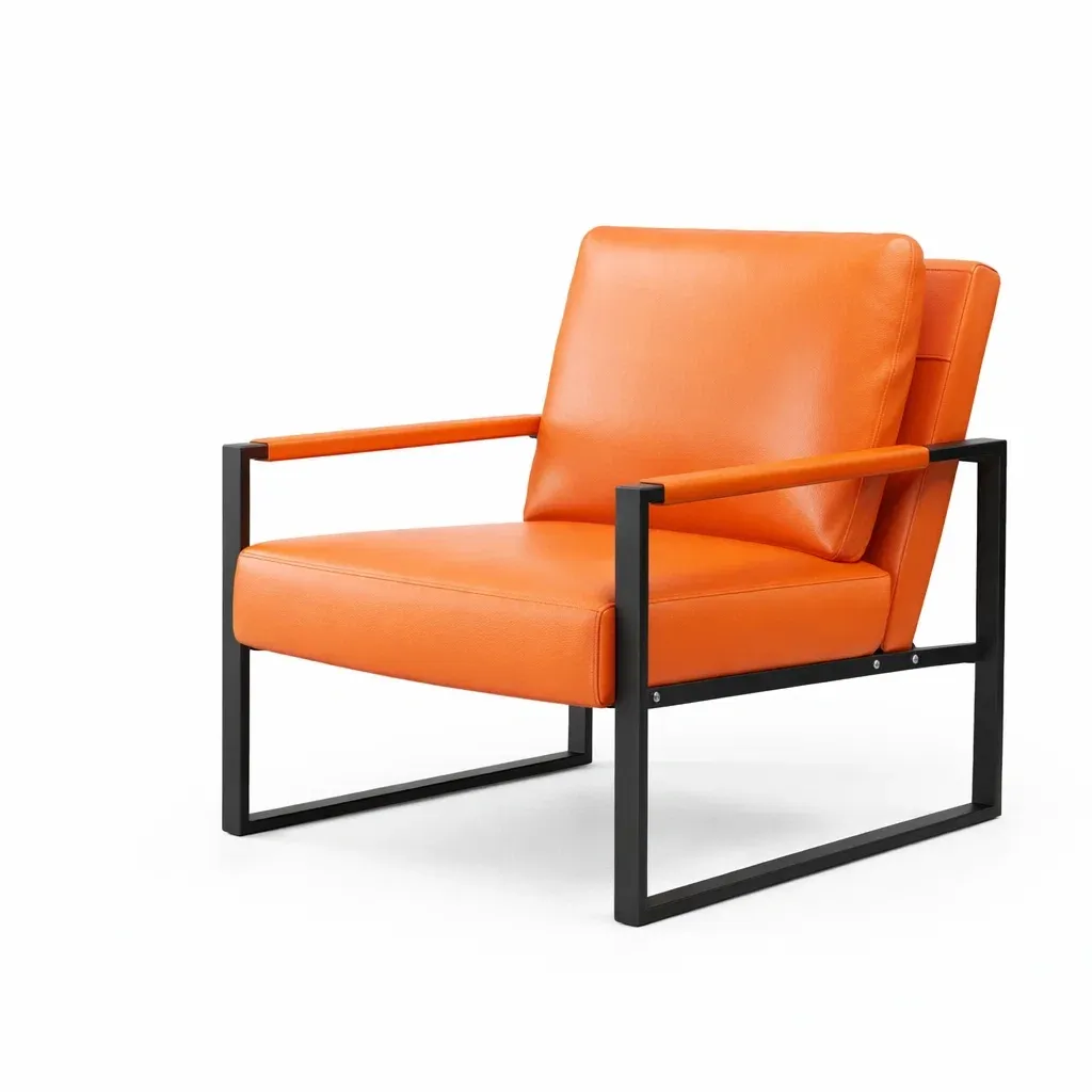 Fauteuil en cuir synthétique orange avec structure en métal noir-furnatax