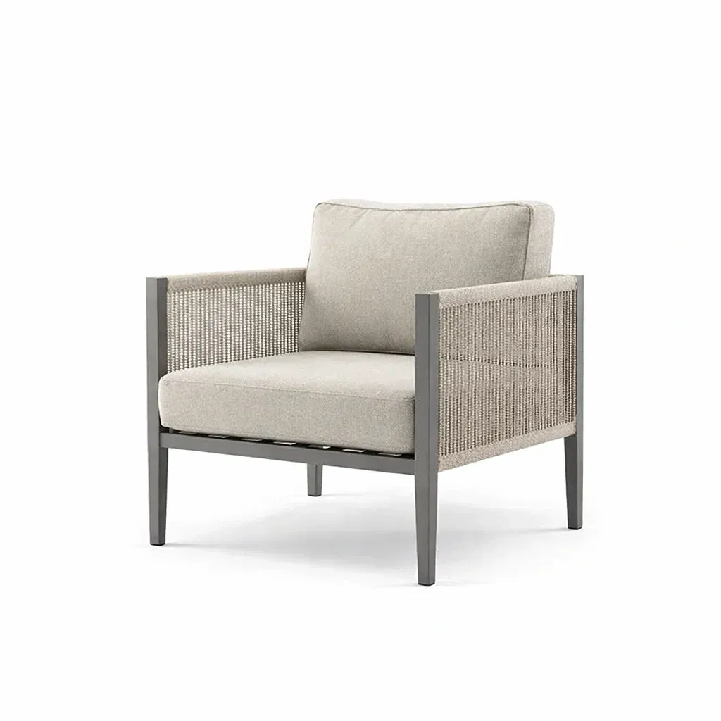 Fauteuil d'extérieur aluminium corde tressée et tissu 80x76x72 cm gris clair-furnatax