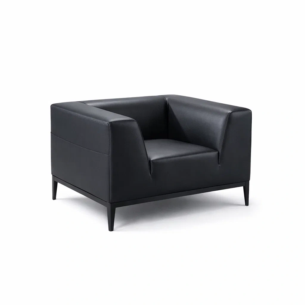 Fauteuil en cuir synthétique noir avec pieds en bois-furnatax