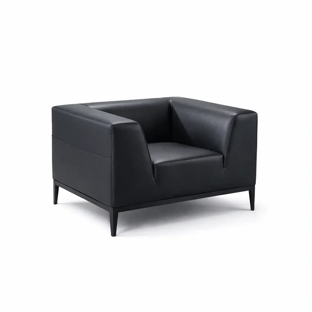 Fauteuil en cuir synthétique noir avec pieds en bois-furnatax