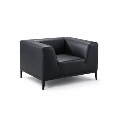 Fauteuil en cuir synthétique noir avec pieds en bois-furnatax