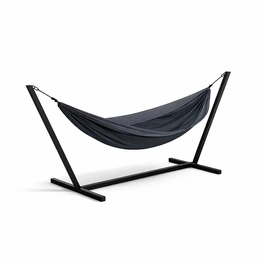 Hamac avec support en métal et tissu gris-furnatax