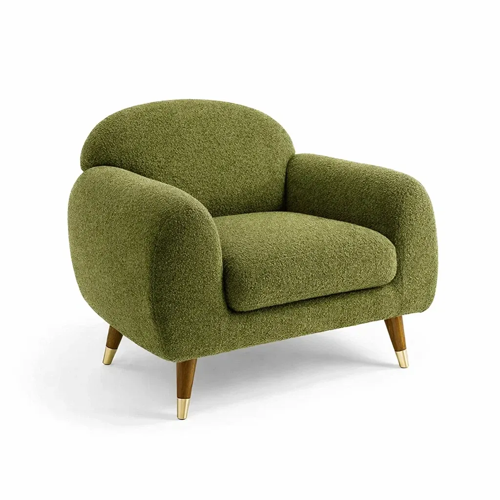Fauteuil en tissu bouclé avec pieds en bois - vert-furnatax