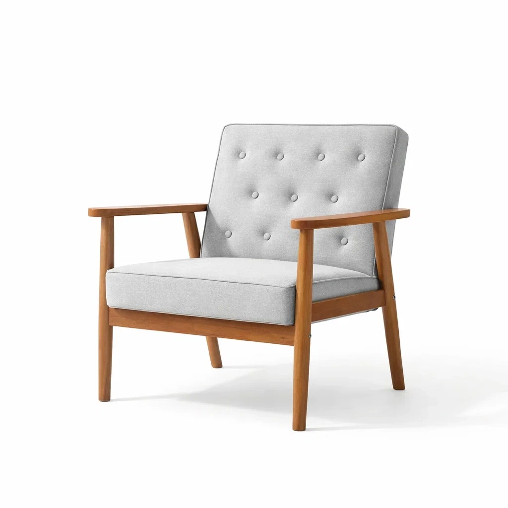 Fauteuil en bois avec revêtement en polyester gris-furnatax