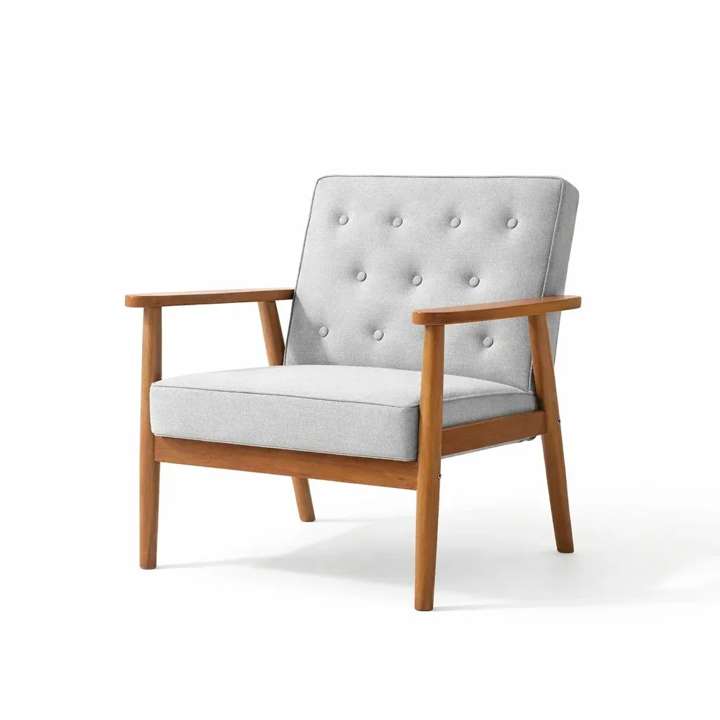 Fauteuil en bois avec revêtement en polyester gris-furnatax