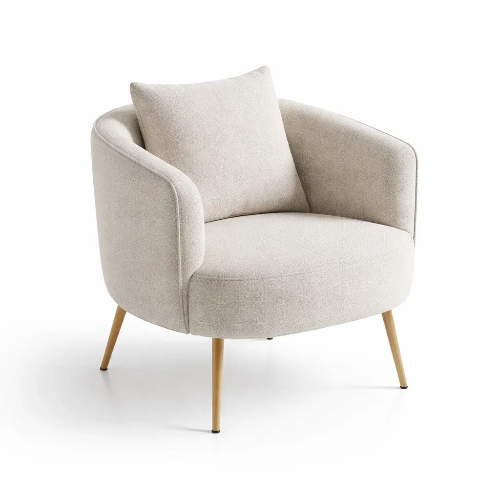 Fauteuil rond en tissu polyester beige avec pieds en métal-furnatax