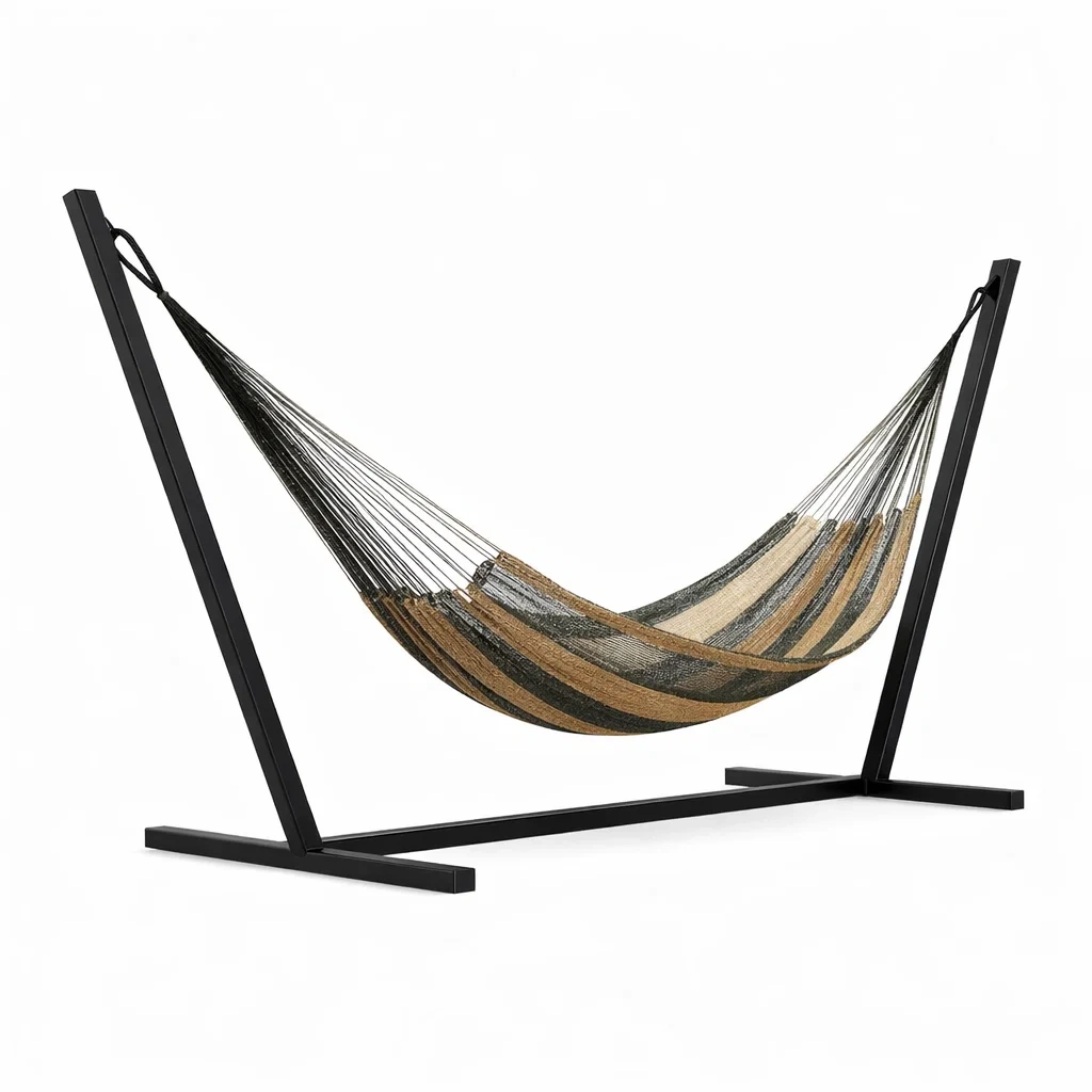 Hamac avec support en acier polyester rayé 290x120x100 cm-furnatax