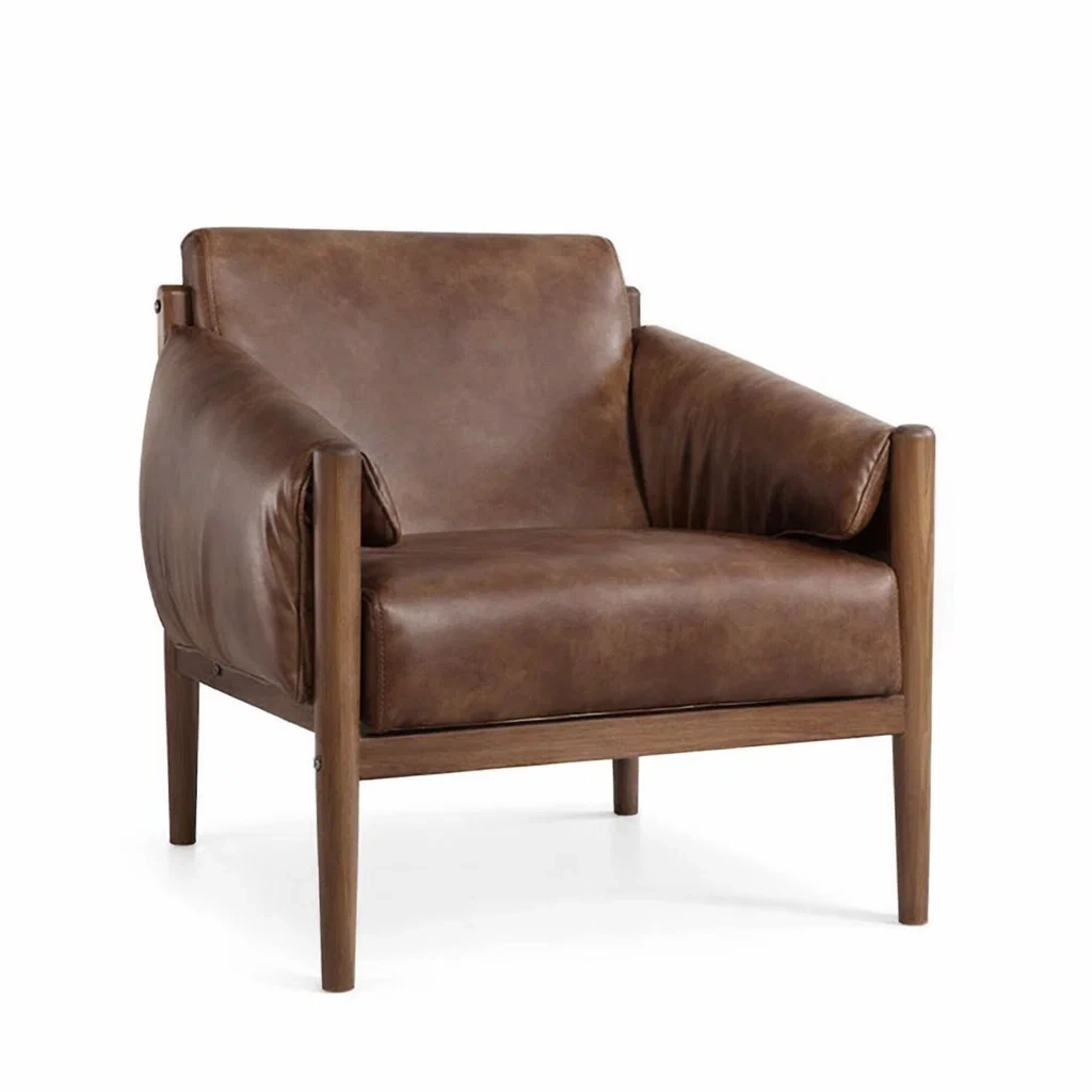 Fauteuil en cuir synthétique marron avec cadre en bois massif-furnatax