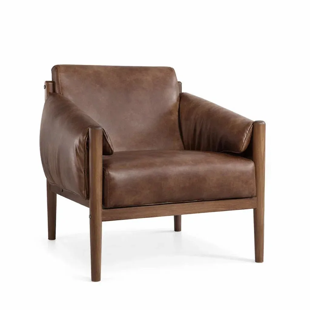 Fauteuil en cuir synthétique marron avec cadre en bois massif-furnatax