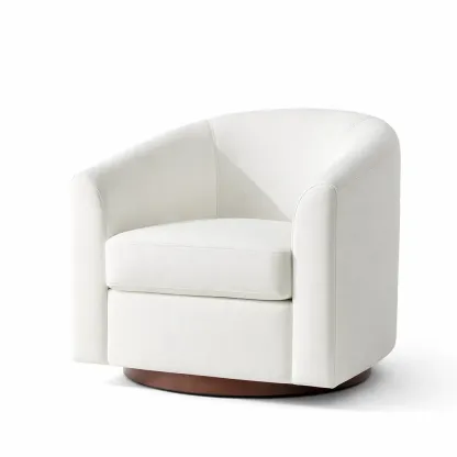 Fauteuil pivotant en tissu microfibre blanc avec base en bois-furnatax