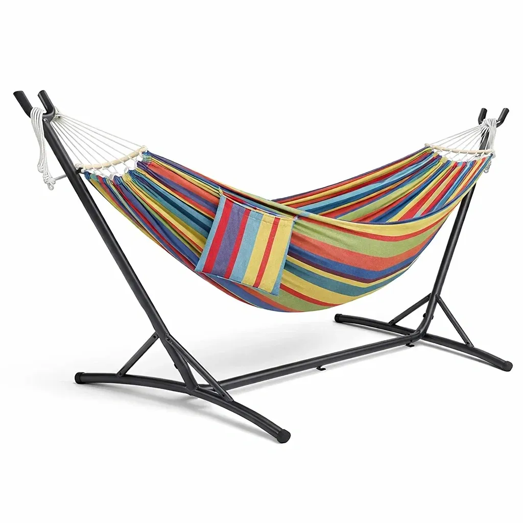 Hamac en coton rayé avec support en métal-furnatax