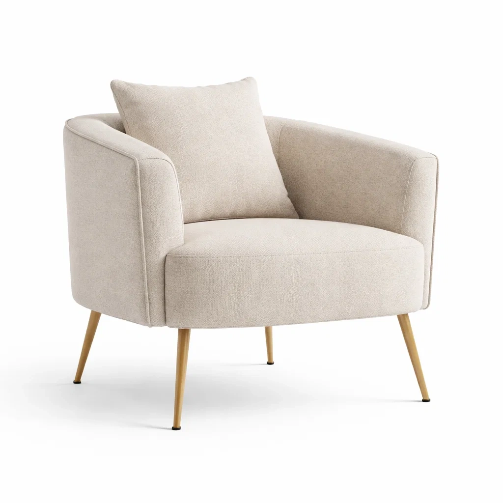 Fauteuil en tissu polyester beige avec pieds en métal doré-furnatax