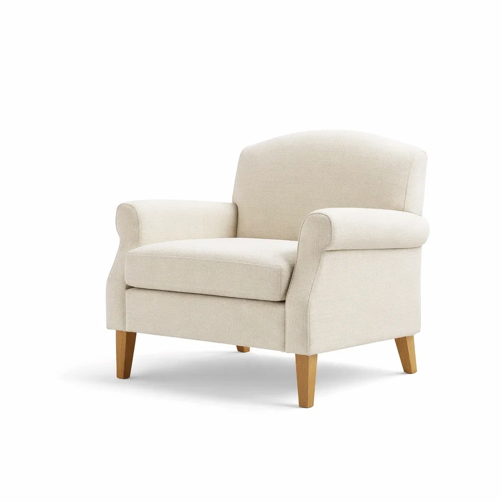 Fauteuil en tissu beige avec pieds en bois-furnatax