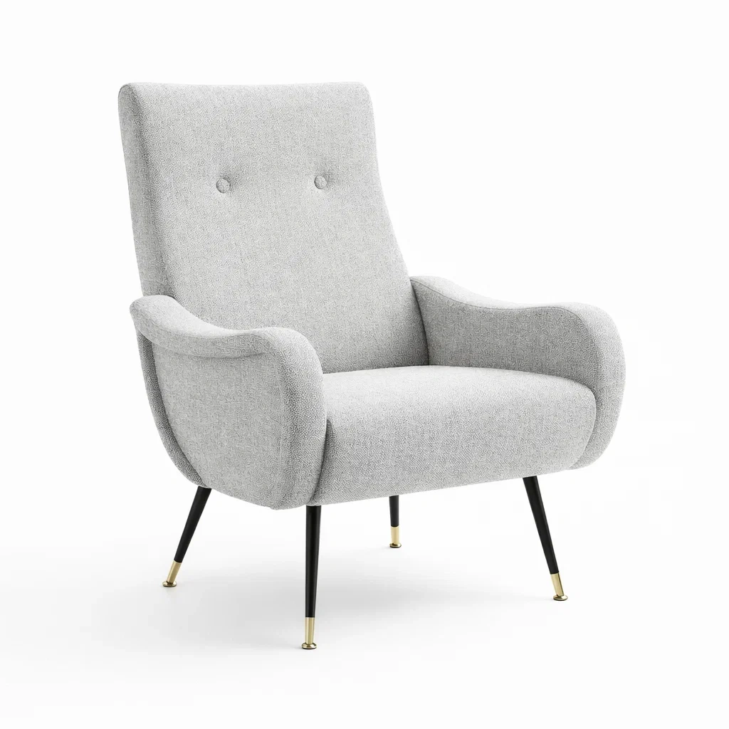 Fauteuil en tissu gris avec pieds en métal-furnatax