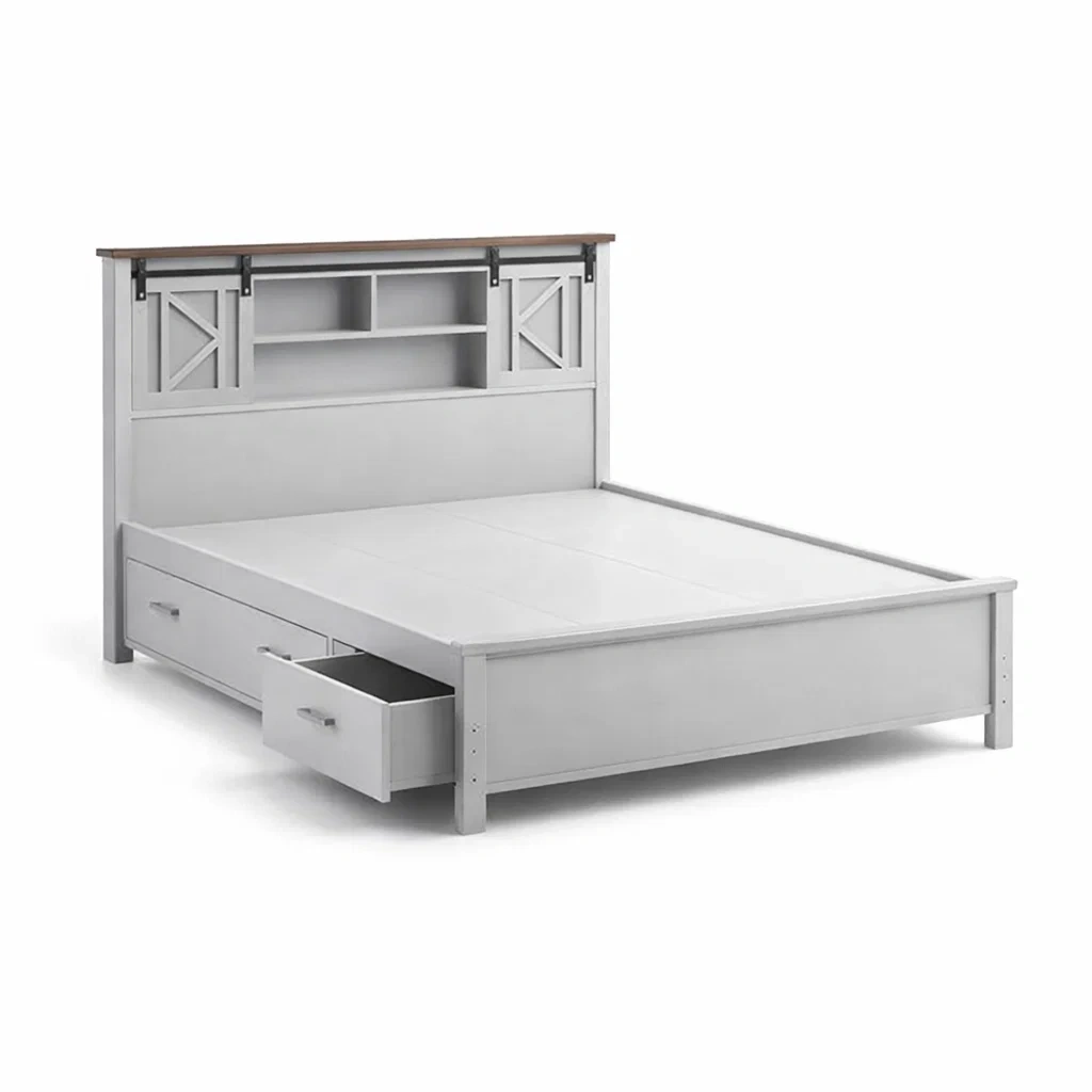 Lit de rangement en bois avec tête de lit et tiroirs de rangement 200 x 160 x 110 cm gris-furnatax