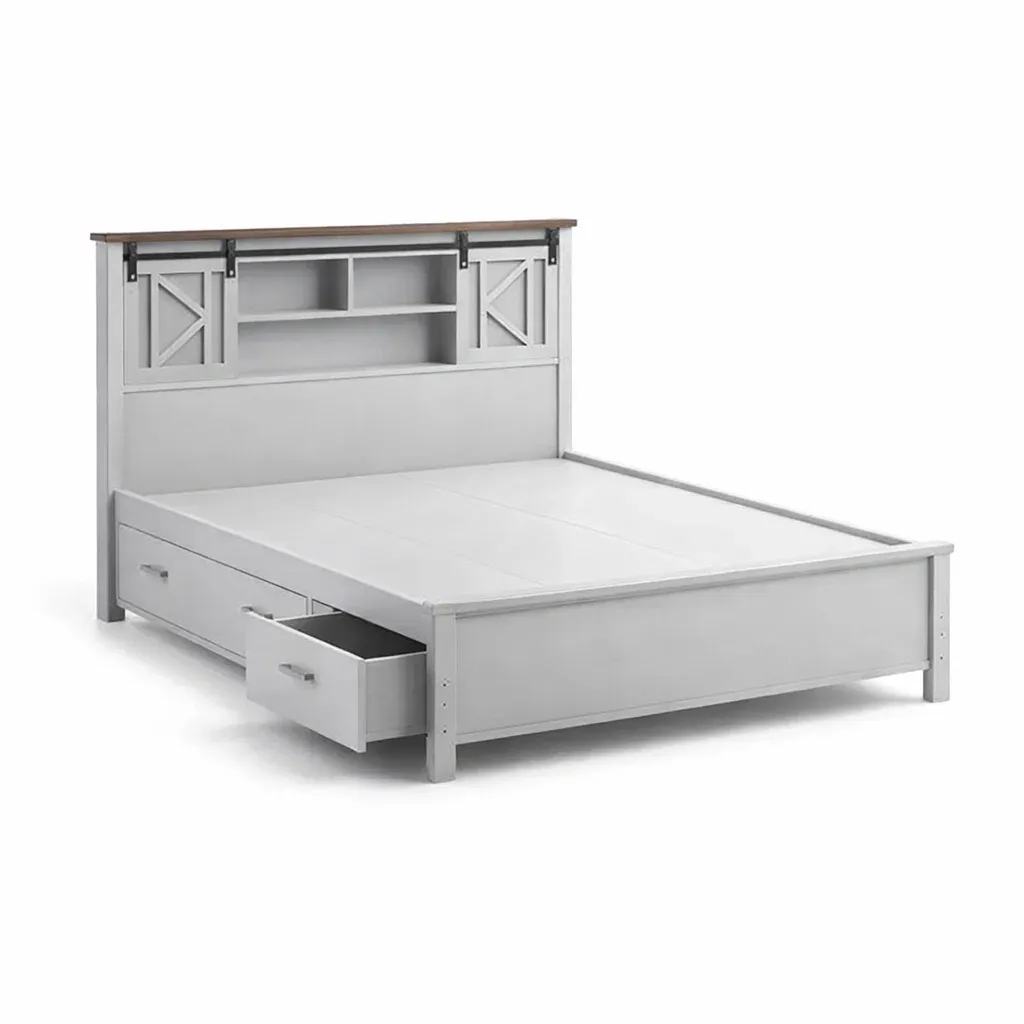 Lit de rangement en bois avec tête de lit et tiroirs de rangement 200 x 160 x 110 cm gris-furnatax