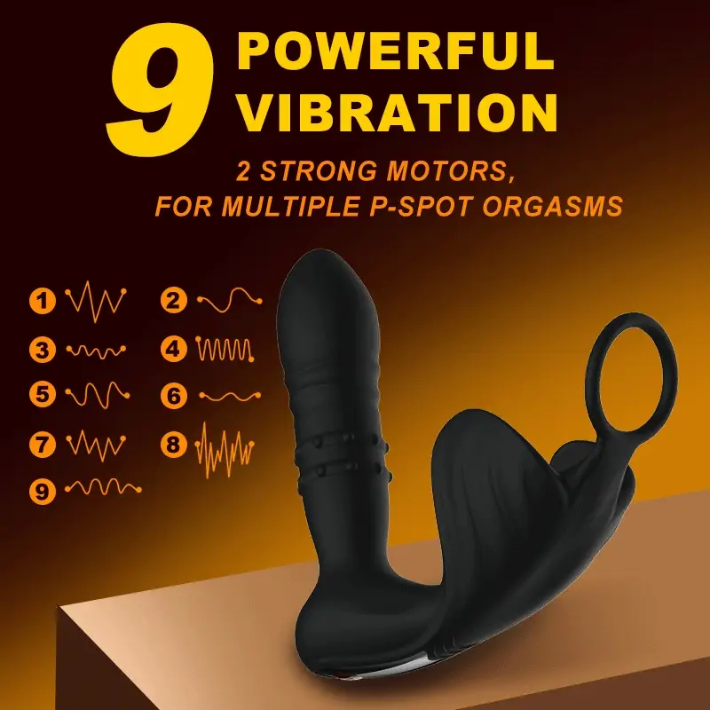 Perlenbesetzter ferngesteuerter Analvibrator mit 9 Stößen und Penisring zur Prostata-Massage