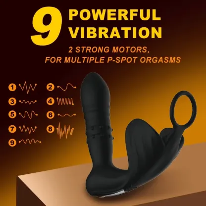 Perlenbesetzter ferngesteuerter Analvibrator mit 9 Stößen und Penisring zur Prostata-Massage