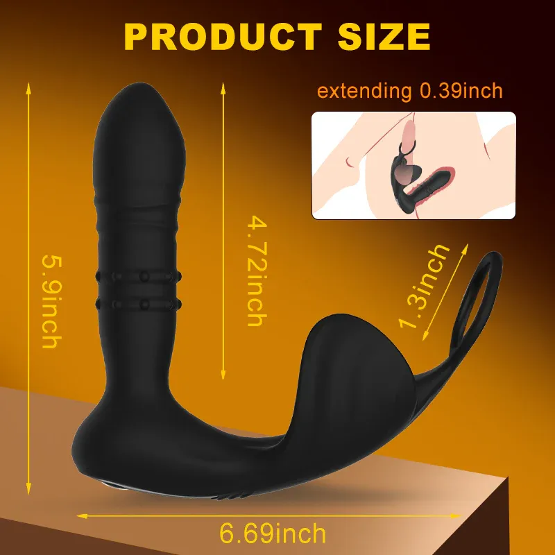 Perlenbesetzter ferngesteuerter Analvibrator mit 9 Stößen und Penisring zur Prostata-Massage