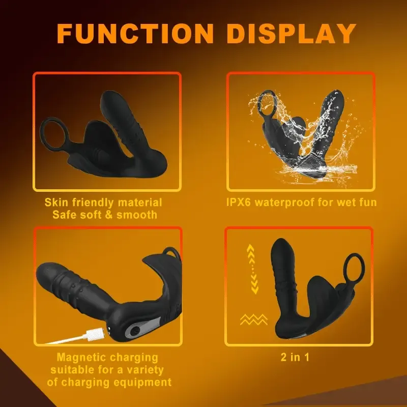 Perlenbesetzter ferngesteuerter Analvibrator mit 9 Stößen und Penisring zur Prostata-Massage