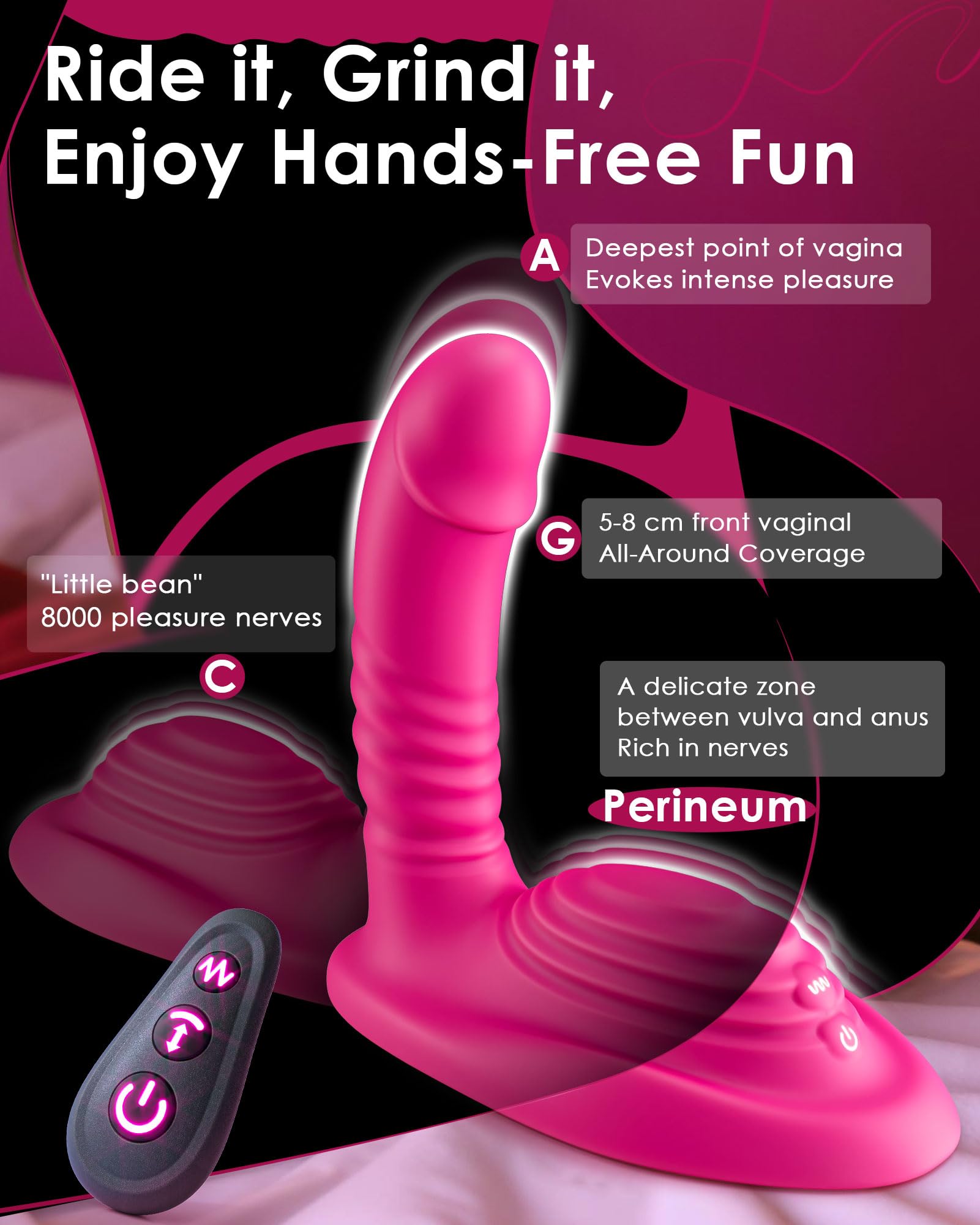 Reit-Vibrator-Dildo - vibriert zur Stimulation von Klitoris, Damm, G-Punkt und Anus