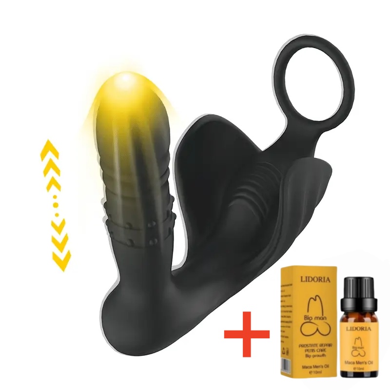 Perlenbesetzter ferngesteuerter Analvibrator mit 9 Stößen und Penisring zur Prostata-Massage