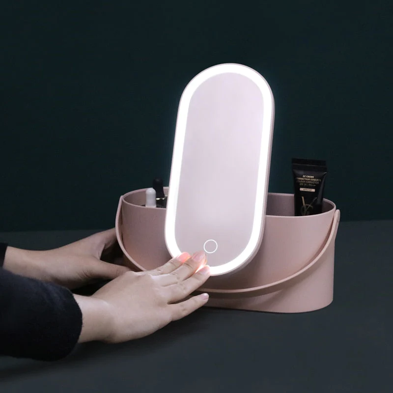 🔥hot selling for a limited time🔥Portable LED Cosmetic Mirror Organizer with Storage