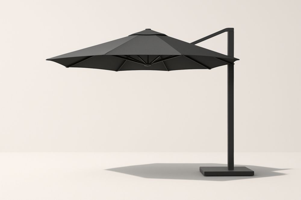 Ombrellone Laterale da Giardino a Sbalzo in Poliestere Nero con Struttura in Alluminio 