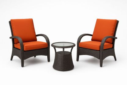 Set da Giardino in Rattan Sintetico con Cuscini Arancioni