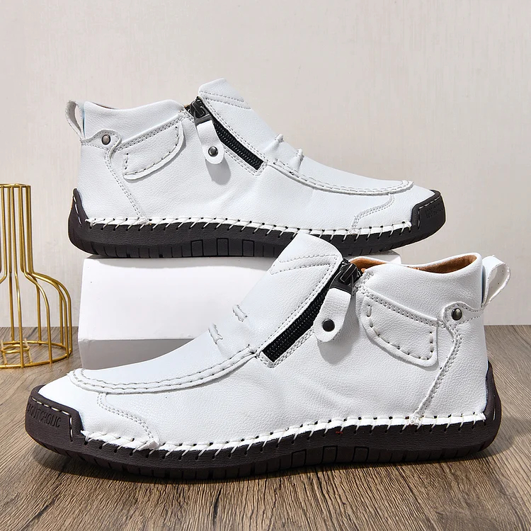 Last Day! 50% OFF Men's Handmade Leather Boots with Arch Support & Wide Toe Box | Easy Zip Design - GARB