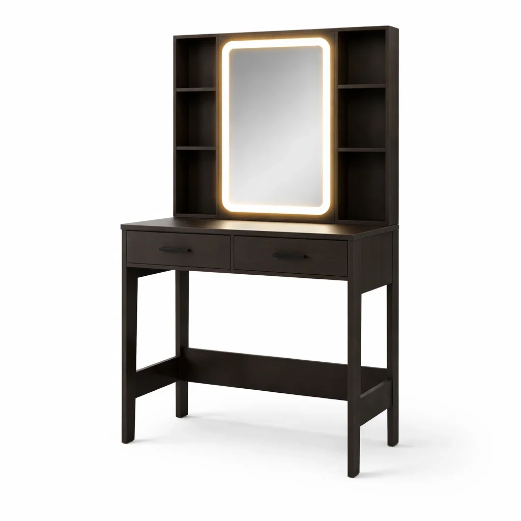 Vanity Wooden with LED Mirror and Shelves-CHICROOMZ