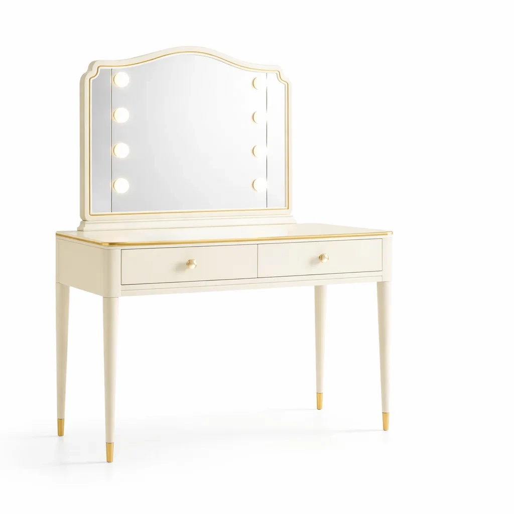 Vanity Cream Wood with Mirror and LED Lighting-CHICROOMZ