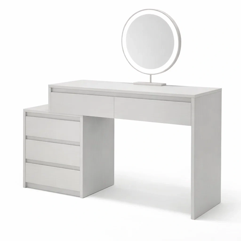 Vanity White Wooden with Mirror and Drawers-CHICROOMZ