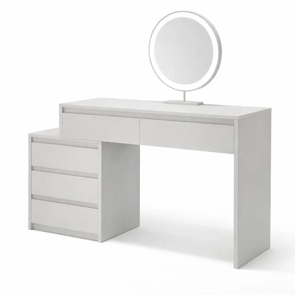 Vanity White Wooden with Mirror and Drawers-CHICROOMZ