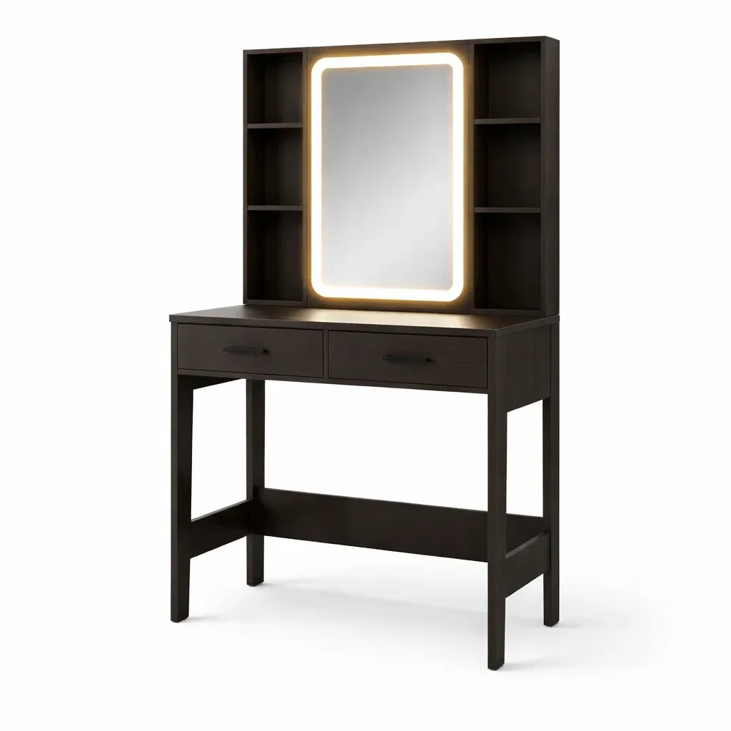 Vanity Wooden with LED Mirror and Shelves-CHICROOMZ