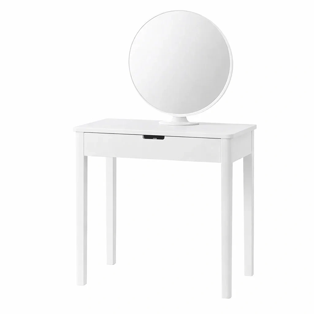 Vanity White MDF with Round Mirror and Drawer-CHICROOMZ