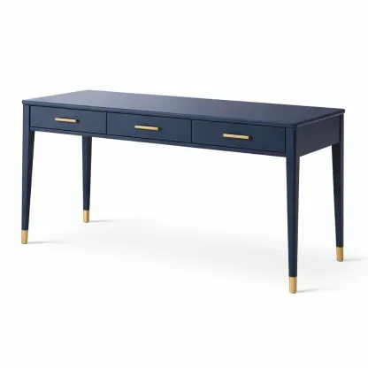 Writing Desk Wood with Drawers MDF Metal Handles Blue 150 x 60 x 75 cm-CHICROOMZ