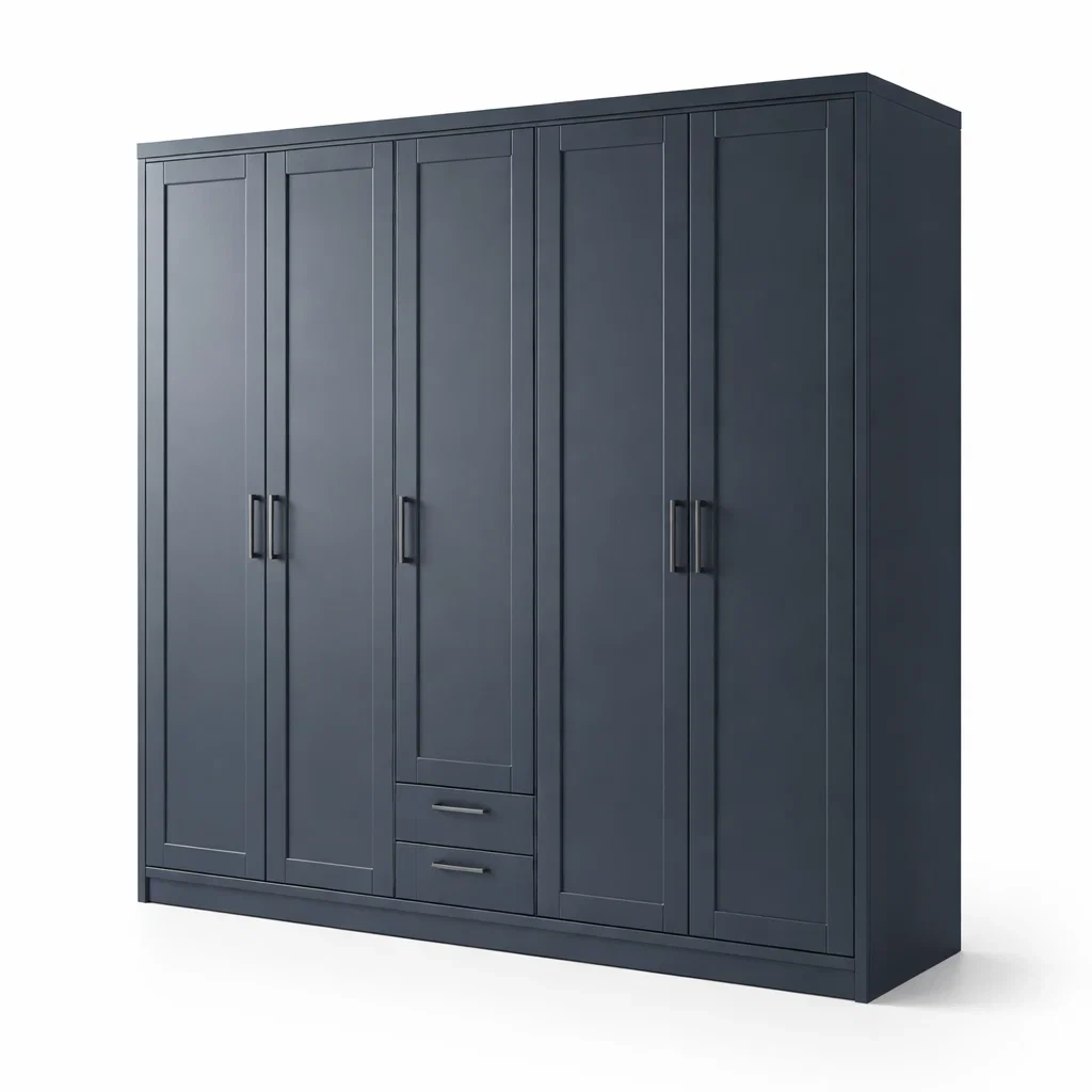 Wardrobe 5 Door with Drawers Solid Wood Dark Grey-CHICROOMZ