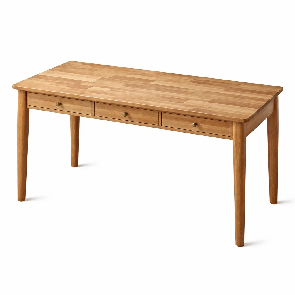 Writing Desk Solid Oak Rectangular with Three Drawers-CHICROOMZ