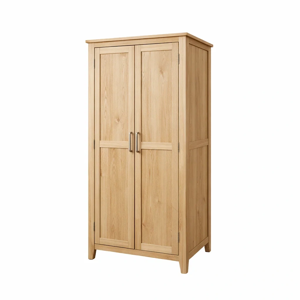Wardrobe Tall Two-Door Oak Veneer Wood Cabinet-CHICROOMZ