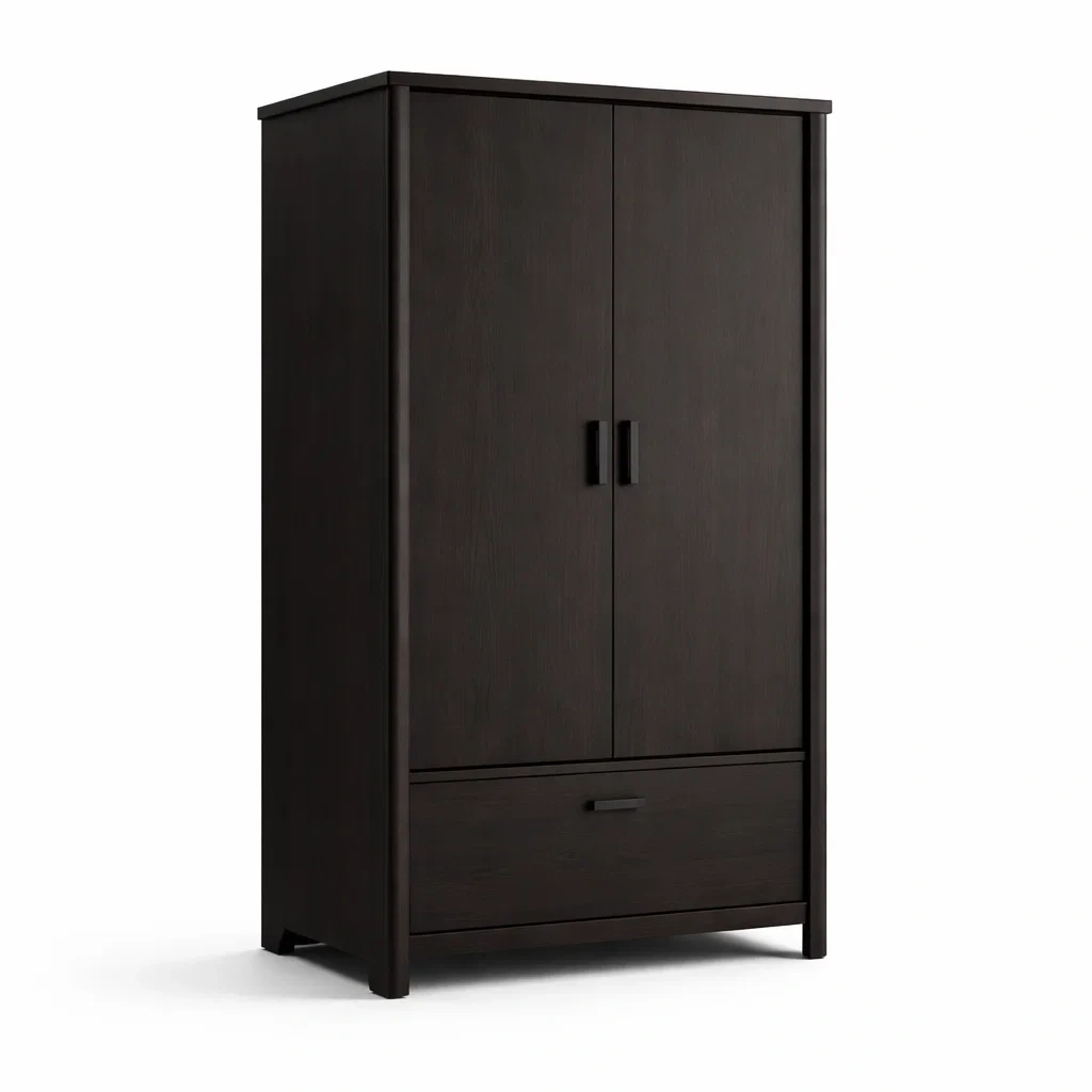 Wardrobe Two-Door with Drawer Solid Wood Dark Brown-CHICROOMZ