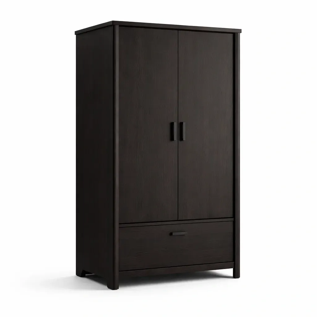 Wardrobe Two-Door with Drawer Solid Wood Dark Brown-CHICROOMZ
