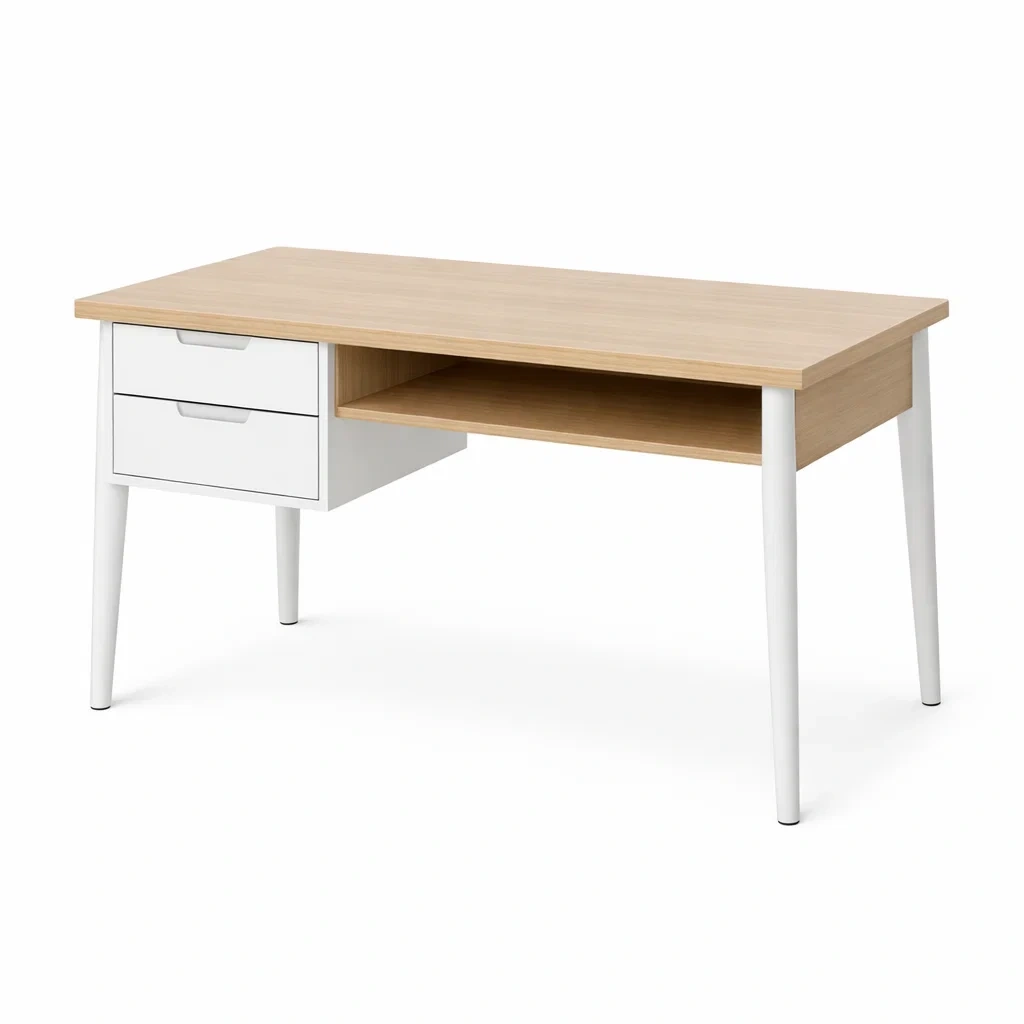 Writing Desk Wood with Metal Legs and Drawers-CHICROOMZ