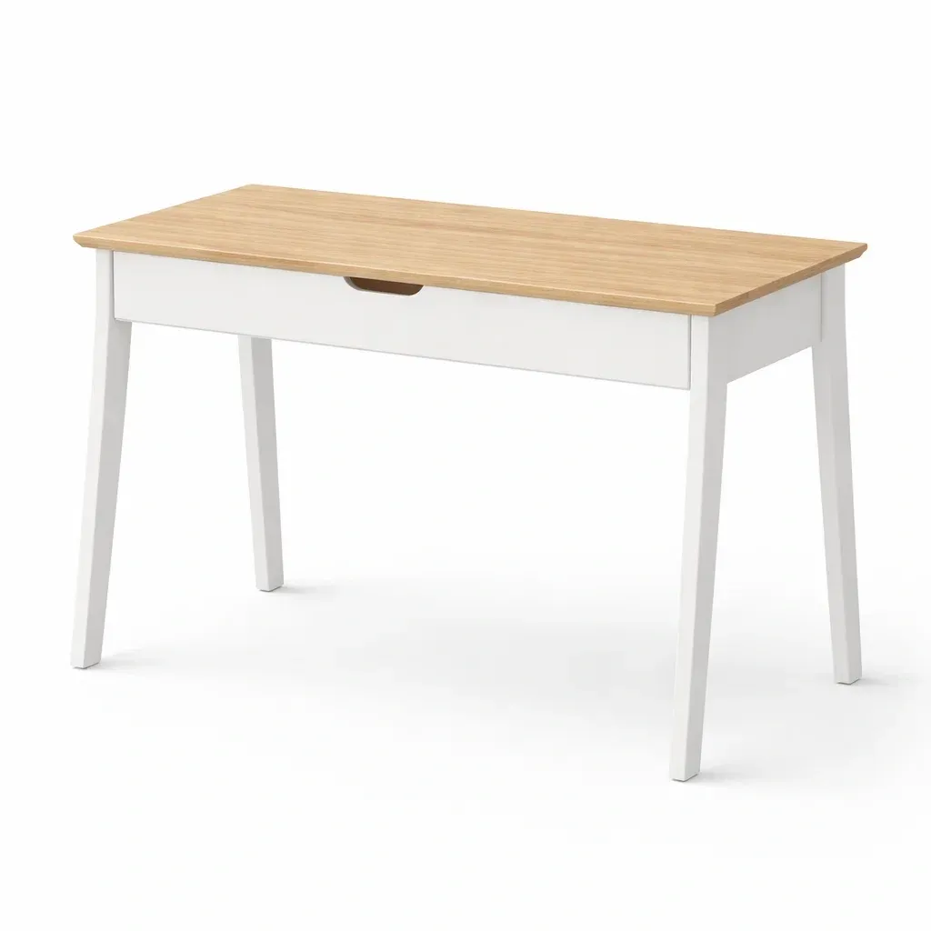 Writing Desk Oak Veneer with Drawer White Legs-CHICROOMZ