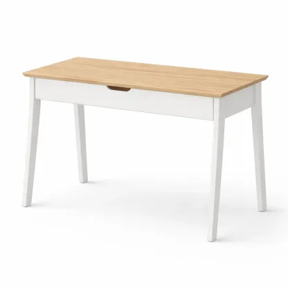 Writing Desk Oak Veneer with Drawer White Legs-CHICROOMZ