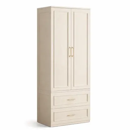 Wardrobe Tall Wooden with 2 Doors and 2 Drawers Beige-CHICROOMZ