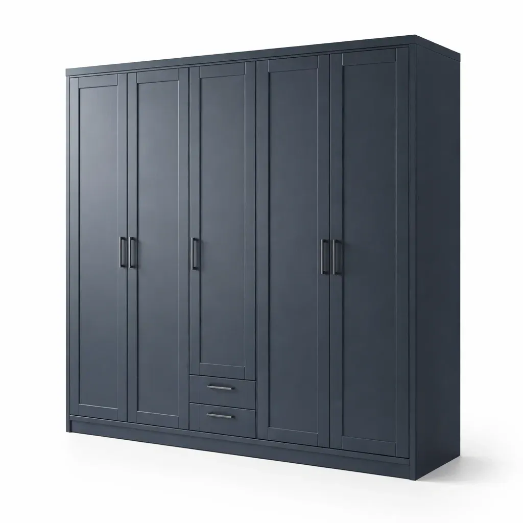 Wardrobe 5 Door with Drawers Solid Wood Dark Grey-CHICROOMZ