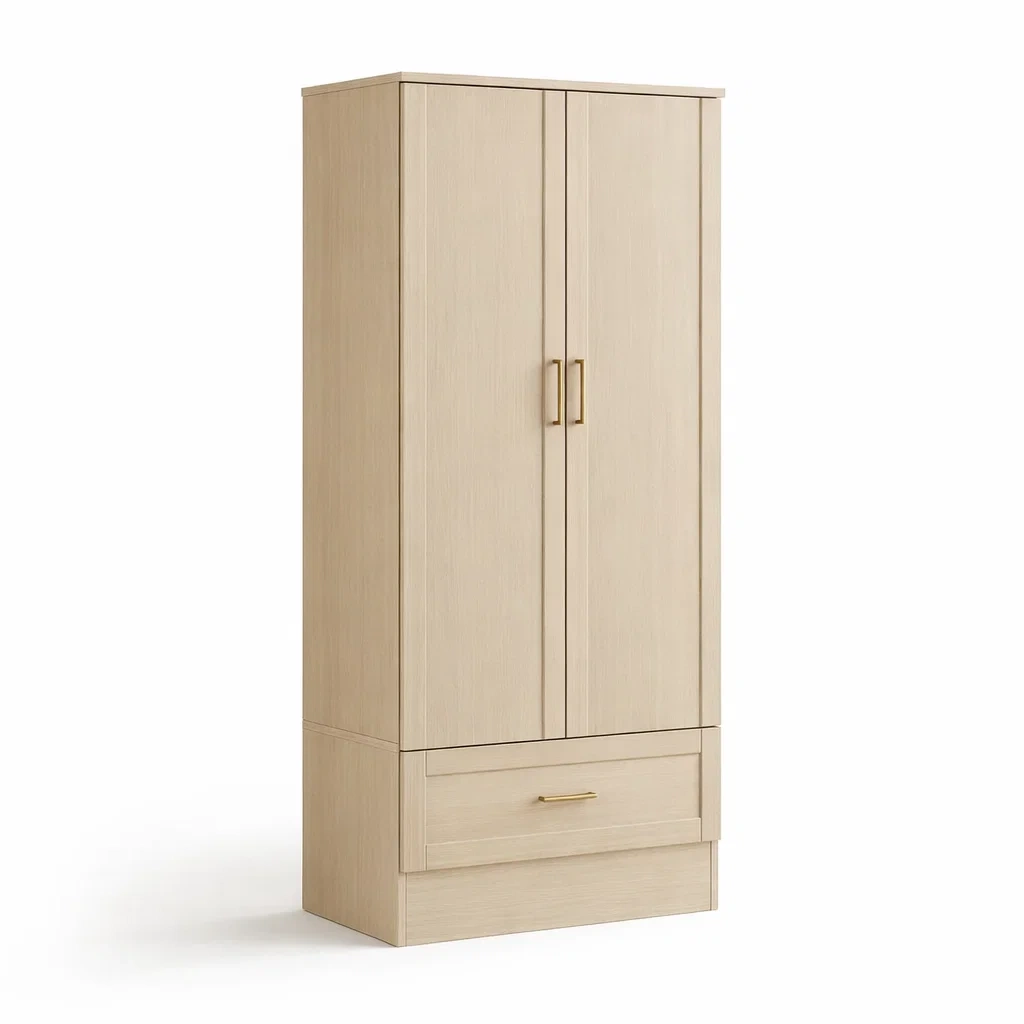 Wardrobe Oak Veneer Light Brown 2 Doors 1 Drawer-CHICROOMZ