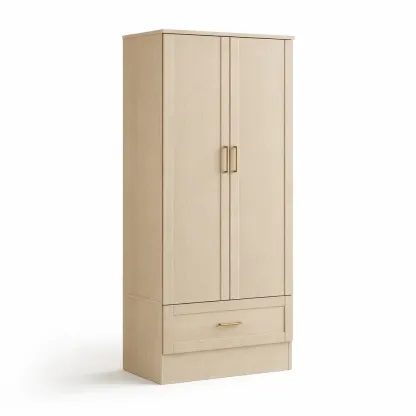 Wardrobe Oak Veneer Light Brown 2 Doors 1 Drawer-CHICROOMZ